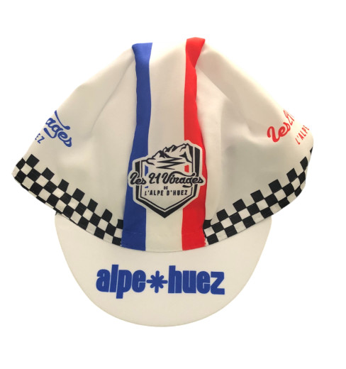 ALPE D'HUEZ summer cycling cap - Blue, white, and red checkerboard pattern