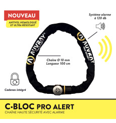 AUVRAY cha&icirc;ne antivol haute s&eacute;curit&eacute; avec alarme C BLOC Pro Alert