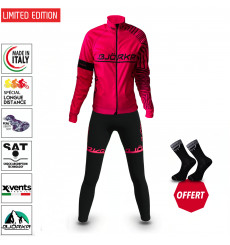 BJORKA WOMEN'S WINTER CYCLING SET ZENITH PINK BLACK THERMAL JACKET + TIGHTS 2022