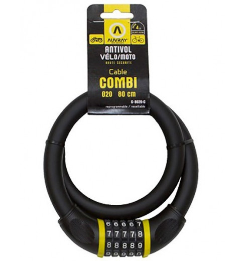 ANTIVOL VELO CABLE A COMBINAISON AUVRAY DIAM 20 mm L 80 cm NOIR MAT